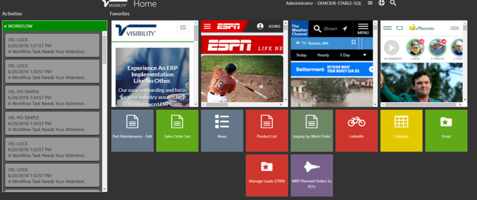 screenshot of Visibility ERP